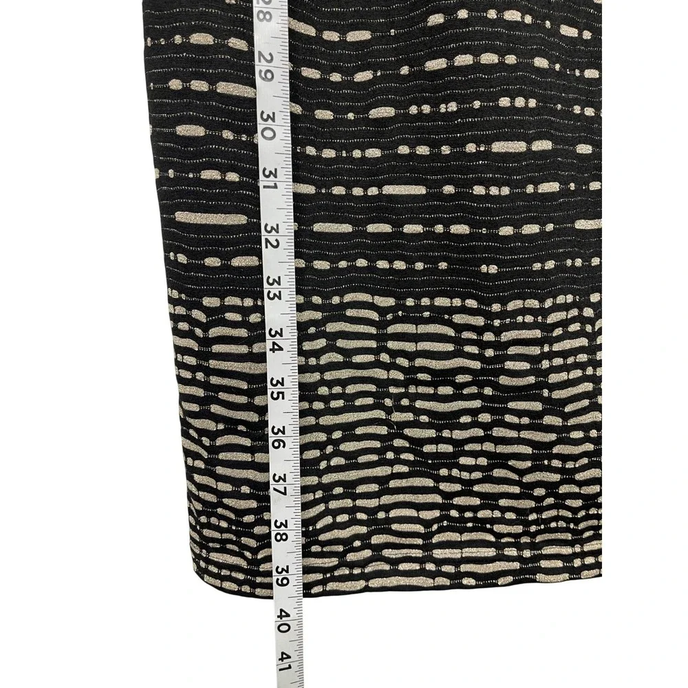 Adrianna Papell Black Gold Metallic Textured Sheath Dress Elbow Sleeve Size 12